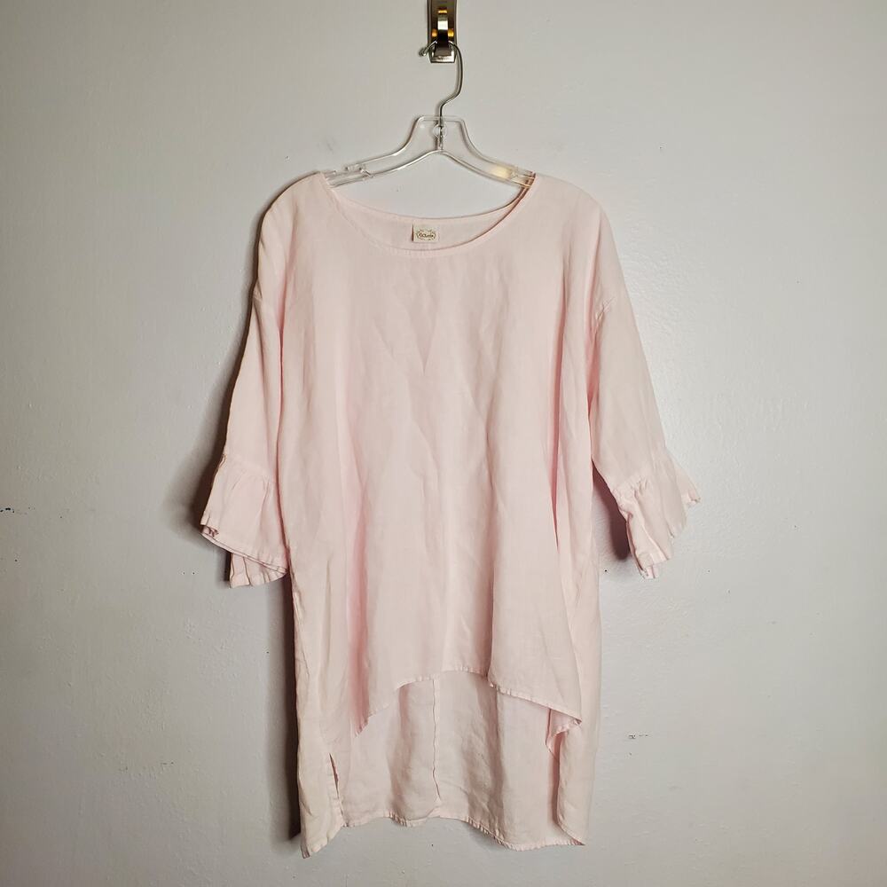 Et' Lois 100% Linen Bell Sleeve Tunic Top Pink Size L Coastal Fairy Feminine